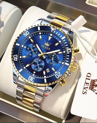 OVERFLY OLEVS OLEVS Mens Watch Analog Chronograph luxury Silver & Gold Strap Wrist Watch Analog Watch  - For Men