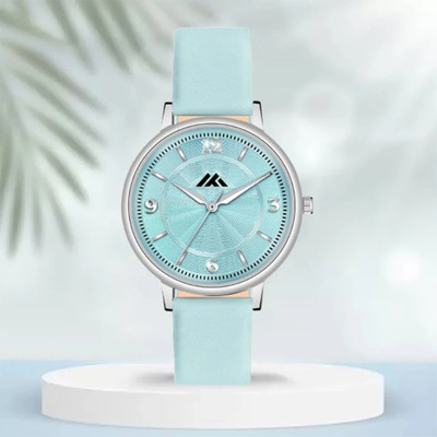 ETLIS MT-545 Sky Blue Leather Strap and Minimalist Silver Dial Analog Watch  - For Women