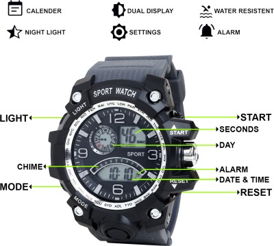 ngiva 4002 Sport Classy Look Design With LED Light Multi Function Working Watch For Men Digital Watch  - For Men