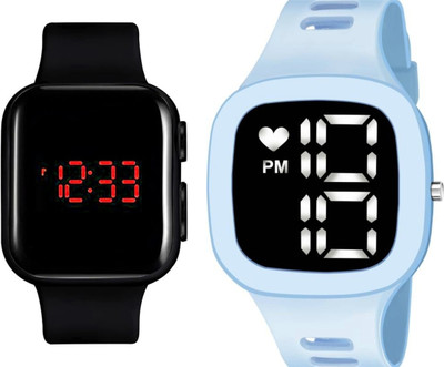 KIMY NM-2KM10-10SS (Black & Sky) KIMY Digital LED Display Square combo Wrist Watch for Men Boys Pack of 2 watches Digital Watch  - For Men