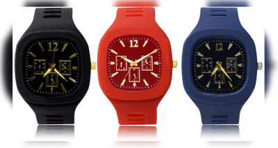 FEMIO New Analogue Superb Best Quality Silicon rubber belt watch for men (Pack of 3) Analog Watch  - For Men