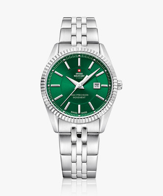 Swiss Military by Chrono | Dial Shape Round| Dial Color Green| Strap Color Silver Quartz Watch-SM34066.08 Swiss Made Green Dial Analog Watch  - For Women