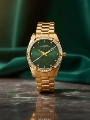 French Connection Overline OVERLINE Rhinstone Green Sunray Dial | Women's Gold Analog Watch Analog Watch  - For Women