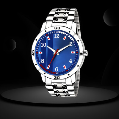 MAHAVIRA COLLECTION Couple Combo High-Quality Trending Blue Display Dial Stainless Steel Chain Analog Watch  - For Men