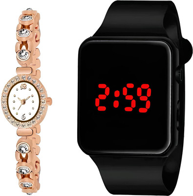 DECLASSE COMBO OF OVAL ROSEGOLD WITH BLACK LED 890 Analog-Digital Watch  - For Girls