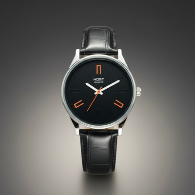 homt ALL BALCK STAINLESS STEEL CASE LEATHER BELT QUARTZ ANALOG WATCH FOR MEN Black Watch Aura Men's Fashion Luxury Analog Watch  - For Men