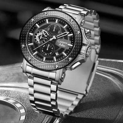 Cristiano Aillen CA-9842 Black Dial, Date & Stopwatch | Waterproof & Stylish Analog Watch  - For Men