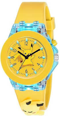 SALINA Yellow Pikachu Child Multicolor Lights 3D Cute Cartoon Multi Function Rubber Strap Kidd's Boys Analog Watch  - For Boys & Girls