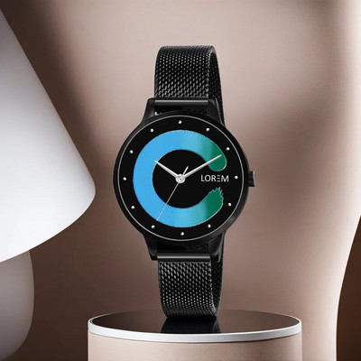 LOREM LR352 Premium Blue Designer Dial-Black Mesh Strap Analog Watch  - For Women