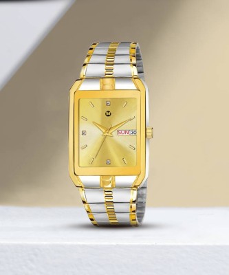 WIZARD TIMES SV816 Original Premium Gold & Silver Golden Dial Day & Date Functioning Golden Chain Analog Watch  - For Men