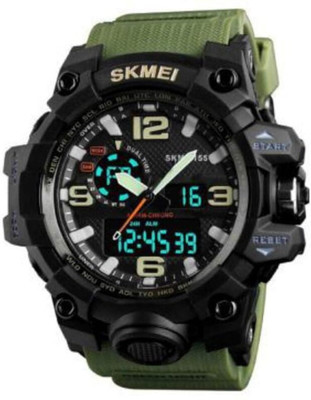 Om Collection SKMI20 Om Collection Analogue - Digital Men's Plastic Watch (Black Dial Green Colored Analog-Digital Watch  - For Men & Women