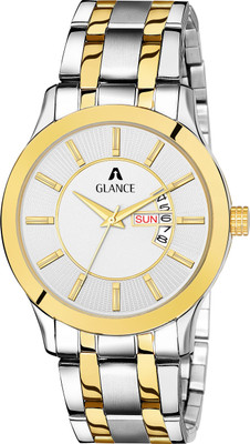 Aglance Silver Gold Day n Date watch with Stainless Steel Self Size Adjustable Chain Silver Gold Day n Date watch with Stainless Steel Self Size Adjustable Chain Analog Watch  - For Men