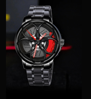 SHEEEN Spinning car wheel rotating gyro red watch Car wheel watch | Spinning watch | Roatating watch | Gyro watch | Red watch Analog Watch  - For Men