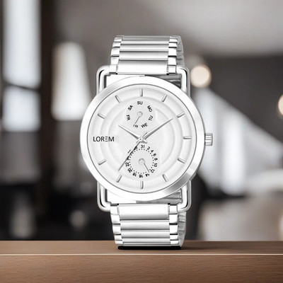 LOREM LR121 Men Watch With White 3D Embossed Dial Round Silver Stainless Steel Premium Analog Watch  - For Men