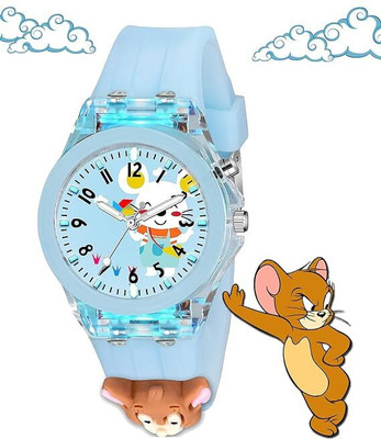 SALINA Sky Blue-Mouse 3D Tom/Jerry/Mouse Cartoon Design Multicolor Changing Light Watch for Kids Analog Watch  - For Boys & Girls