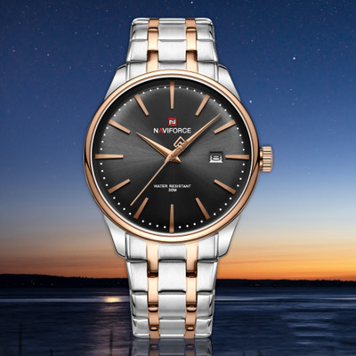 NAVIFORCE 9230 Silver&Rosegold Twotone Gentle Elegant Commuter Calendar Watch Analog Watch  - For Men