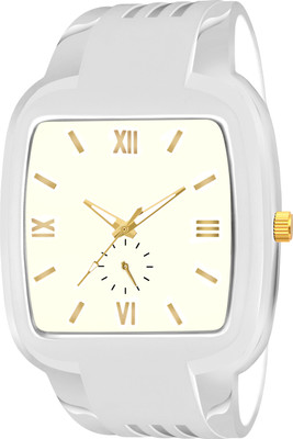 IIK Collection IIK-108M White Studded Rectangle Dial with Wide PU Soft Strap Analog Watch  - For Men