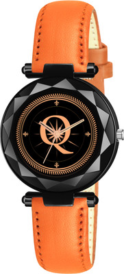 RobinXX GEN-BK-ALPHA-Q-ORG-L-1 prominent letter 'Q' on its dial Orange Leather Casual,Formal,Party,Wedding Analog Watch  - For Girls