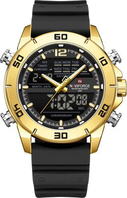 Alix Elegent Round Stainless Steel Case With LCD Display Analog-Digital Watch  - For Men