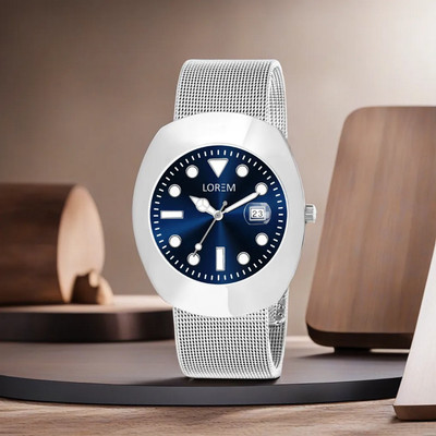 LOREM LR142 Attractive Look Slim Blue Dial Silver Metal Mesh Strap Analog Watch  - For Men