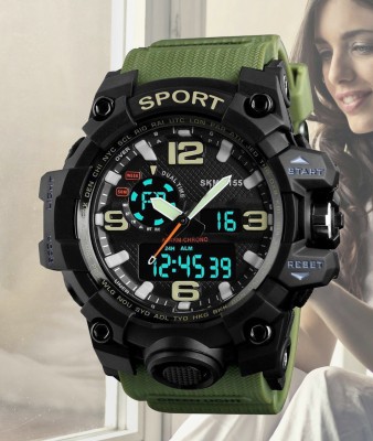 AWEX SKM 1155 Green Sports Watch Featuring a Green Band and Multiple Functions Analog-Digital Watch  - For Boys