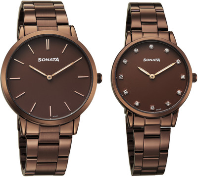 SONATA Perfect Pairs Perfect Pairs P2 Quartz Brown Round Dial Men and Women Pair Watch / Analog Watch  - For Men & Women