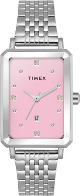 TIMEX TWEL20801 Pink Rectangle Dial Quartz Analog Watch  - For Women