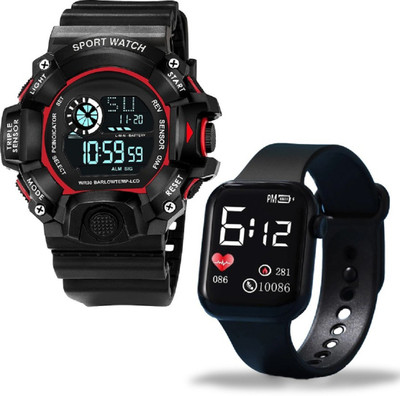 PuthaK Black-G-Shock-Square Wrist Watch LED Calendar Waterproof Digital Watch Combo Digital Watch  - For Boys
