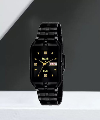 HMT DLX Day & Date Series Original Black Plating Quartz Metal Wrist Watch Analog Watch  - For Men