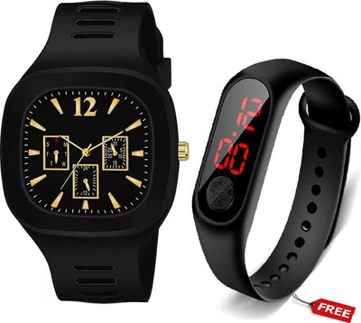 RSM RSM_0019 New Fashionable Square Black Dial Analog Silicone Strap Pack of 2 Analog Watch  - For Boys