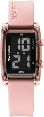 NAVIFORCE NF7118 Pink rectangular dial LCD display with silicone strap Digital Watch  - For Girls