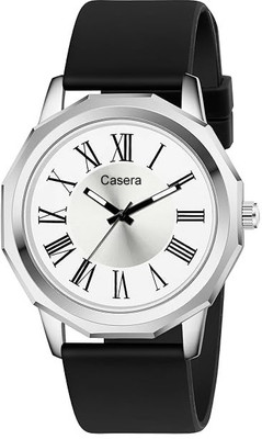 casera 800 Bk Silver Case Round Dial Silicon Strap Analog Wrist Watch For Boy And Men Analog Watch  - For Men