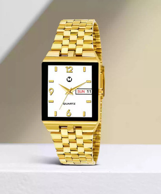 WIZARD TIMES Formal and Party Wear Watch for Men Men's Watch Golden Stainless Steel Strap White Day & Date Dial Water Resistant Analog Watch  - For Men