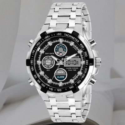 PROVOGUE Prov-1005_Black Modern Heavy Stainless Steel Casual Wristwatch Analog-Digital Watch  - For Boys