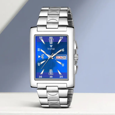 THYNK TH1013 Trending Square Series | Working Day and Date | Stainless Steel ADJUSTABLE CHAIN Analog Watch  - For Men