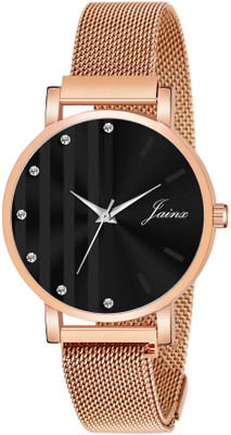 JAINX JW8612 Black Dial Rose Gold Mesh Chain Analog Watch  - For Women