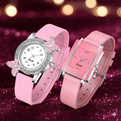 REGARDS Style Trending Diamond Studded Attractive Butterfly & Square Dial Design Combo Analog Watch  - For Girls