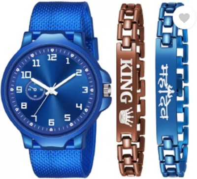 Miss Perfect BLUE PU STRAP & KING AND MAHADEV BRACELET COMBO SET FOR MEN Analog Watch Analog Watch  - For Men