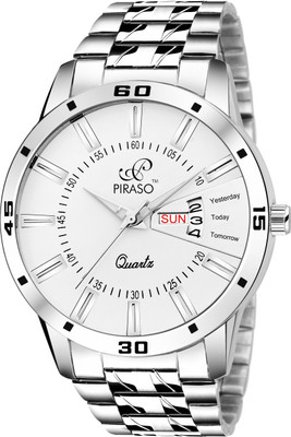 PIRASO 2038-WH ANALOG DAY AND DATE WORKING DISPLAY WHITE DIAL&SILVER CHAIN WATCH FOR MEN&BOYS Analog Watch  - For Men