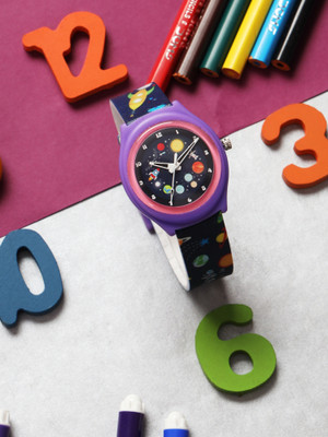Ji And Ja JJ207 Ji and Ja Galaxy Explorer Purple Case Solar System Dial & Space Print Strap Kids Analog Watch  - For Boys & Girls