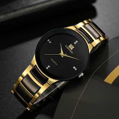 VIGIL IIK-013M Boys Watch Black Studded Dial with Black and Golden Metallic Bracelet Chain Men Analog Watch  - For Men