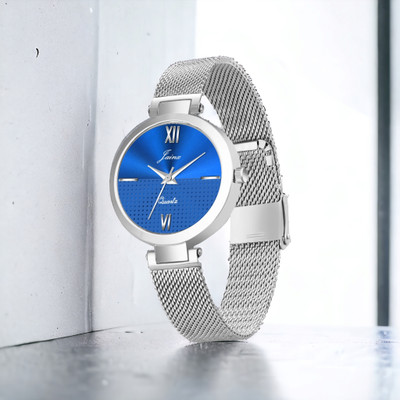 JAINX Blue Dial Mesh Silver Chain Analog Watch  - For Women