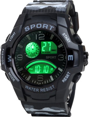 Trex 3006 New Sport Black Dial Chrono Working Digital Display LED Luminous 7 Color Light Digital Watch  - For Boys