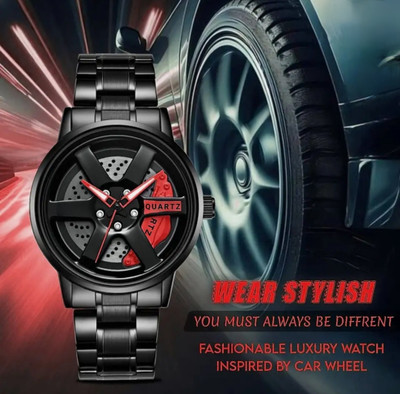 Fanish fashion New car wheel watch with rolling creative fashion analog watch SPINNER BLACK ANALOG WATCH SERIES Analog Watch  - For Men & Women