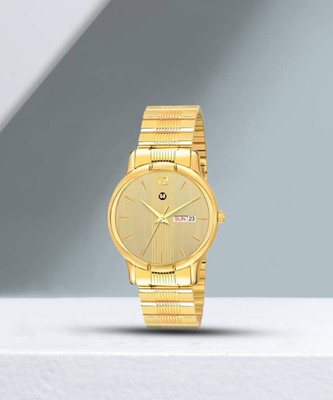 WIZARD TIMES Formal and Party Wear Watch for Men Men's Watch Golden Stainless Steel Strap Golden Day & Date Dial Water Resistant Analog Watch  - For Men