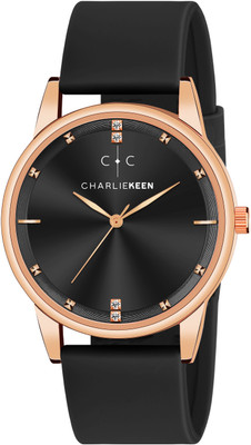 CHARLIEKEEN Black Dial Watch with Rose Gold Accents and Diamond-like Markers Analog Watch  - For Men