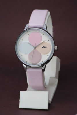 Rizino Colorful Big Flower Dial Silver Case Genuine Leather Belt Colorful Big Flower Dial Silver Case Genuine Leather Belt Analog Watch  - For Women