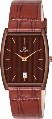 NOVA All Blrown Slim With Date Leather Strap Watch Analog Watch  - For Men & Women