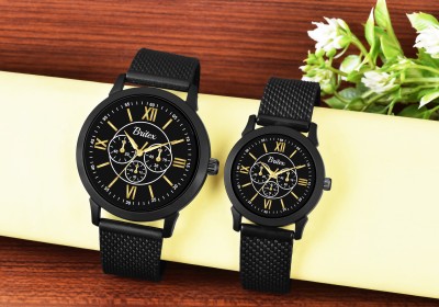 BRITEX BT1437 Chronograph Couple Series Mesh Strap Best Quality Quartz Golden and Black Combo Analog Watch  - For Couple