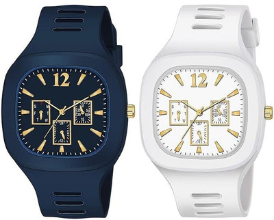 dmash Square Dial Black Blue Grey White Analog Watches with Silicon Strap Analog Watch  - For Men